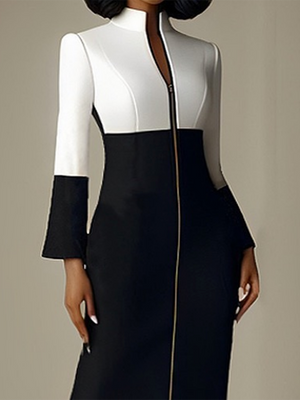 FULVIA - Abito Midi Bicolore con Zip e Colletto Alto