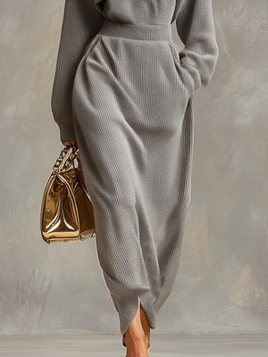 MARICA - Maxi dress grigio chiaro in tessuto waffle con zip