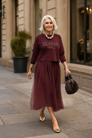 Vestito • Tessuto leggero con tulle • Gonna plissettata trasparente e taglio morbido — Cunegonda — foto 3