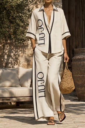 LIUJO Coordinato • Tessuto leggero • Ricami floreali e bordature bianche — Lalla — SHOT 1