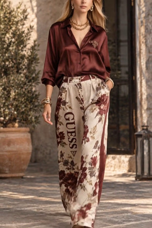 Guess Logos Coordinato • Raso • Camicia morbida e pantaloni palazzo stampati — Valentina — SHOT 1
