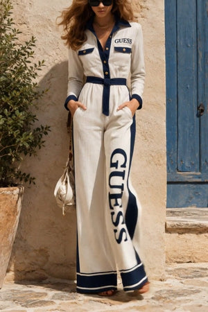 Guess Logos Coordinato • Righe verticali, bordi rossi e tasche con patta — Anastasia — SHOT 1