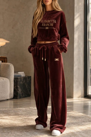 ELISABETTA FRANCHI logos elisabetta Coordinato • Velluto morbido • Felpa cropped e pantaloni ampi con coulisse — Cristina — SHOT 1
