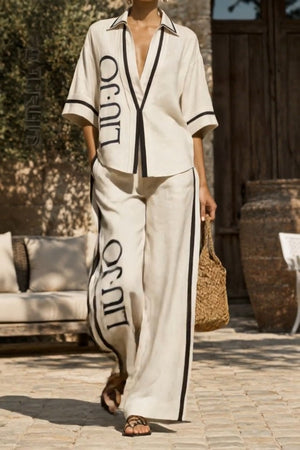 LIUJO Coordinato • Tessuto leggero • Ricami floreali e bordature bianche — Lalla — SHOT 2