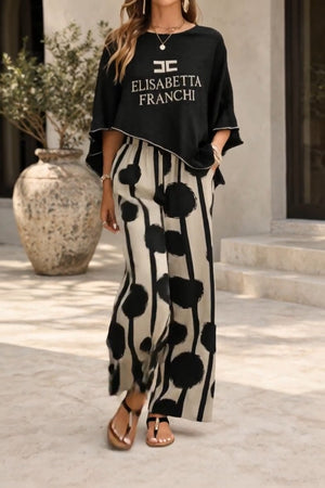 ELISABETTA FRANCHI logos elisabetta Coordinato • Poncho ampio e pantaloni palazzo stampati — Jasmine — SHOT 2