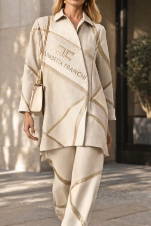 ELISABETTA FRANCHI logos elisabetta Coordinato • Tessuto misto • Motivo a linee geometriche dorate — Elena — SHOT 2