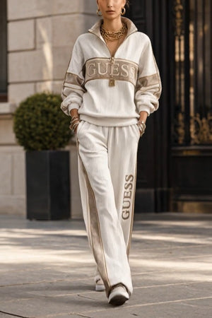 Guess TEST 10LOGOS Coordinato • Maglia a coste • Righe bianche e arancioni — Fanny — SHOT 2