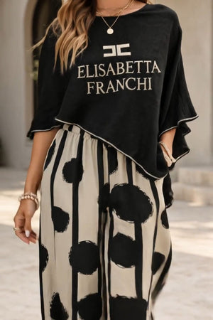 ELISABETTA FRANCHI logos elisabetta Coordinato • Poncho ampio e pantaloni palazzo stampati — Jasmine — SHOT 3