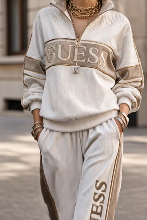 Guess TEST 10LOGOS Coordinato • Maglia a coste • Righe bianche e arancioni — Fanny — SHOT 3