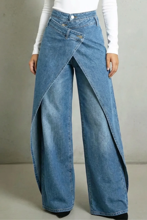 IDEA - Jeans vita alta vintage con bordo volant e cintura in vita