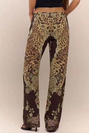 CORA - Pantaloni Low Rise Animalier Multicolor con Lacci