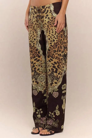 CORA - Pantaloni Low Rise Animalier Multicolor con Lacci