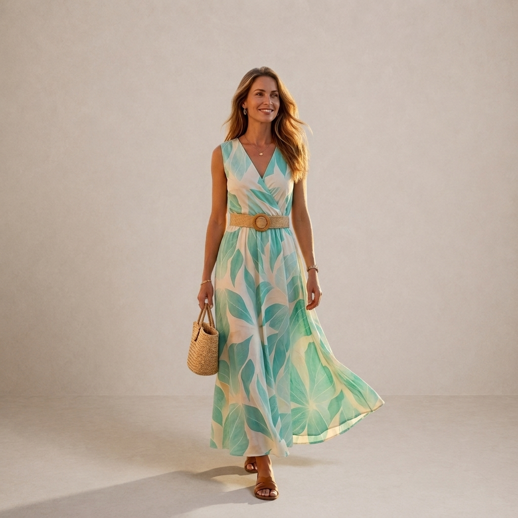 GIULIA - Abito Maxi a Foglie con Scollo Incrociato