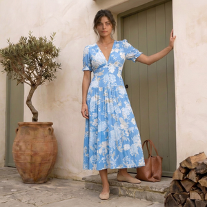 GIULIA - Abito Maxi Floreale con Scollo a V