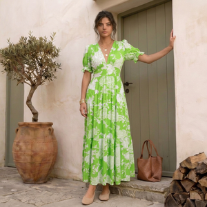 GIULIA - Abito Maxi Floreale con Scollo a V