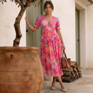 GIULIA - Abito Maxi Floreale con Scollo a V