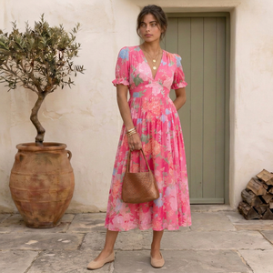 GIULIA - Abito Maxi Floreale con Scollo a V