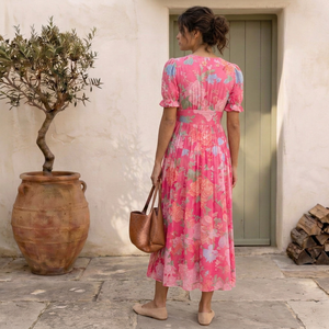 GIULIA - Abito Maxi Floreale con Scollo a V