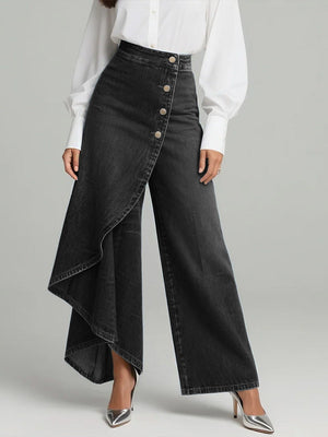 SAMUELA - Jeans donna a vita alta e gamba larga in denim