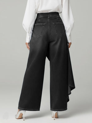 SAMUELA - Jeans donna a vita alta e gamba larga in denim
