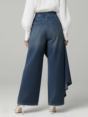 SAMUELA - Jeans donna a vita alta e gamba larga in denim