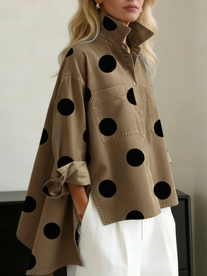 CONSUELO - Blusa a pois con maniche lunghe, tasche e bottoni