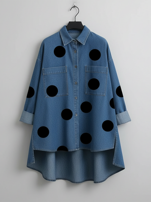 CONSUELO - Blusa a pois con maniche lunghe, tasche e bottoni