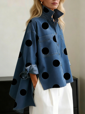 CONSUELO - Blusa a pois con maniche lunghe, tasche e bottoni