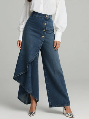 SAMUELA - Jeans donna a vita alta e gamba larga in denim