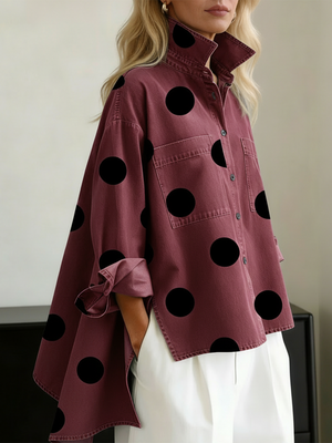 CONSUELO - Blusa a pois con maniche lunghe, tasche e bottoni