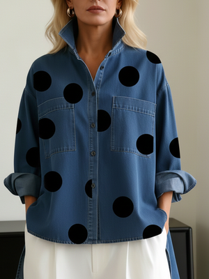CONSUELO - Blusa a pois con maniche lunghe, tasche e bottoni