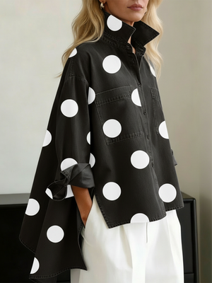 CONSUELO - Blusa a pois con maniche lunghe, tasche e bottoni