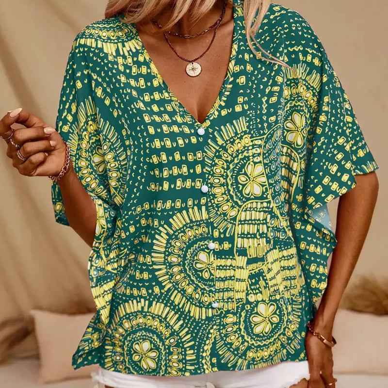 YVONNE - Blusa artistica con maniche a pipistrello multicolore