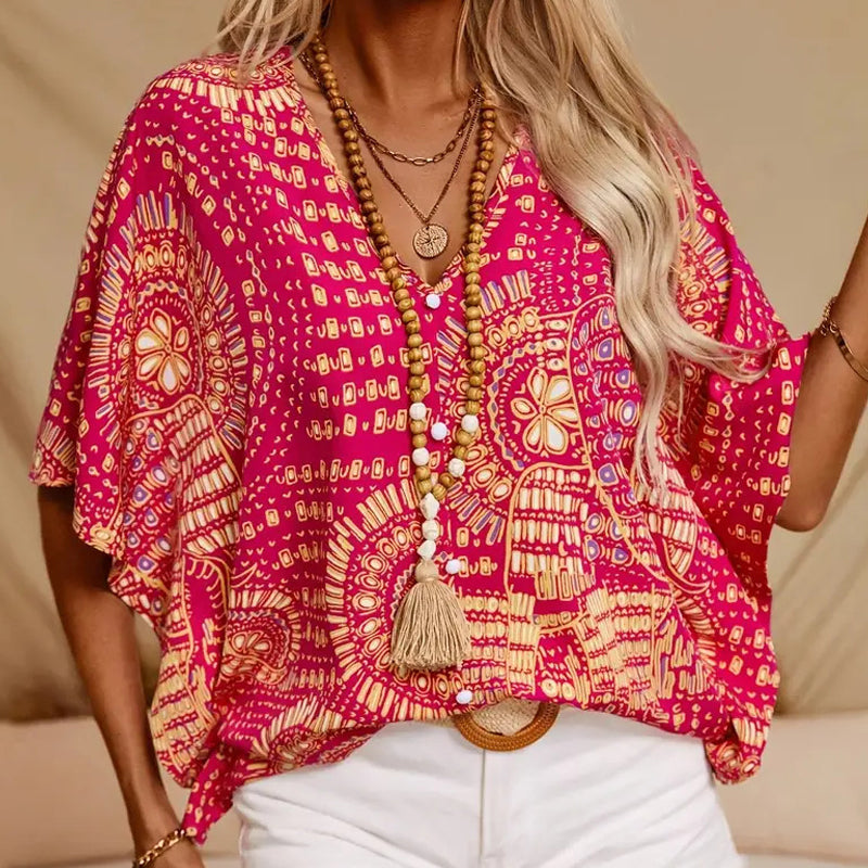 YVONNE - Blusa artistica con maniche a pipistrello multicolore