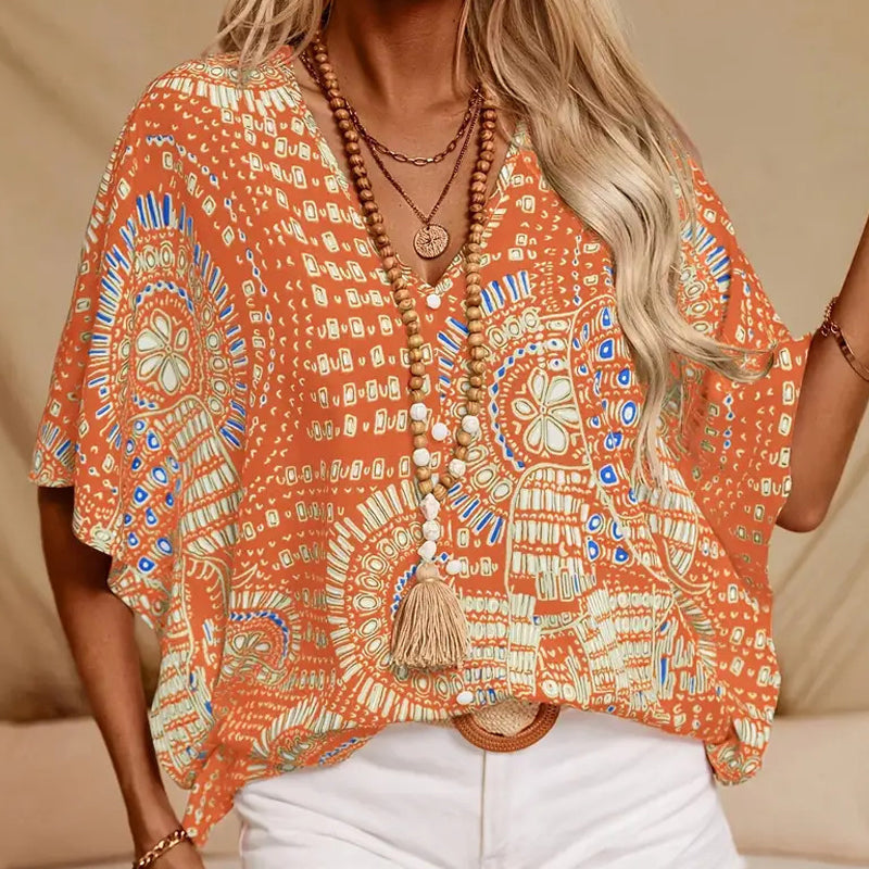 YVONNE - Blusa artistica con maniche a pipistrello multicolore