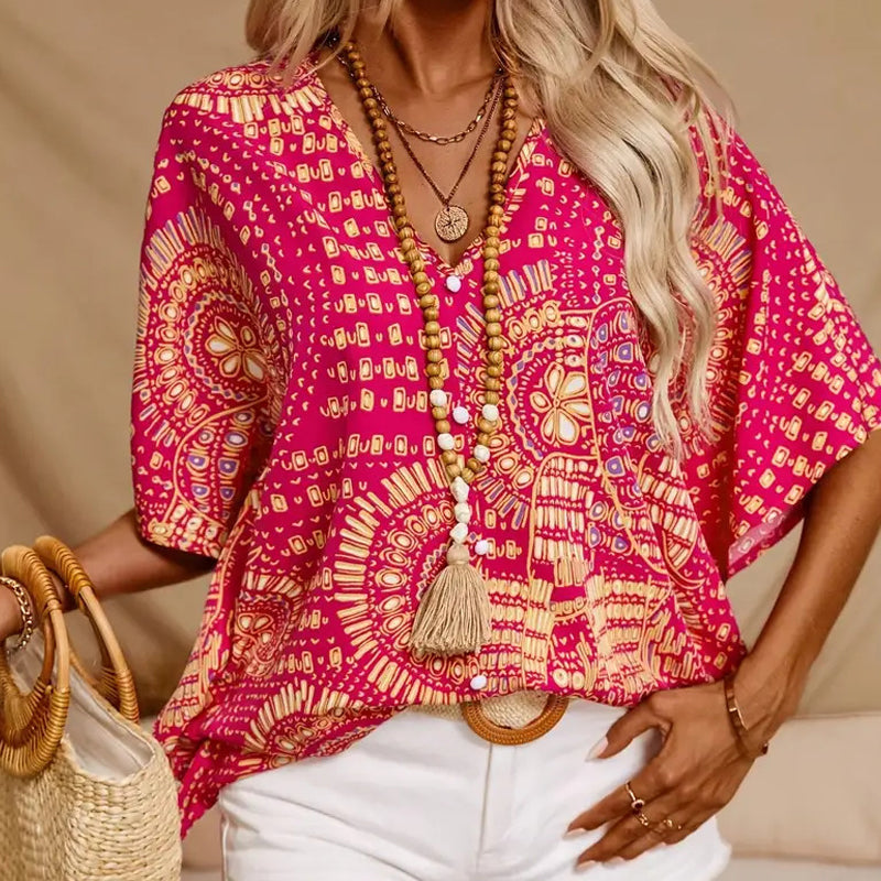 YVONNE - Blusa artistica con maniche a pipistrello multicolore